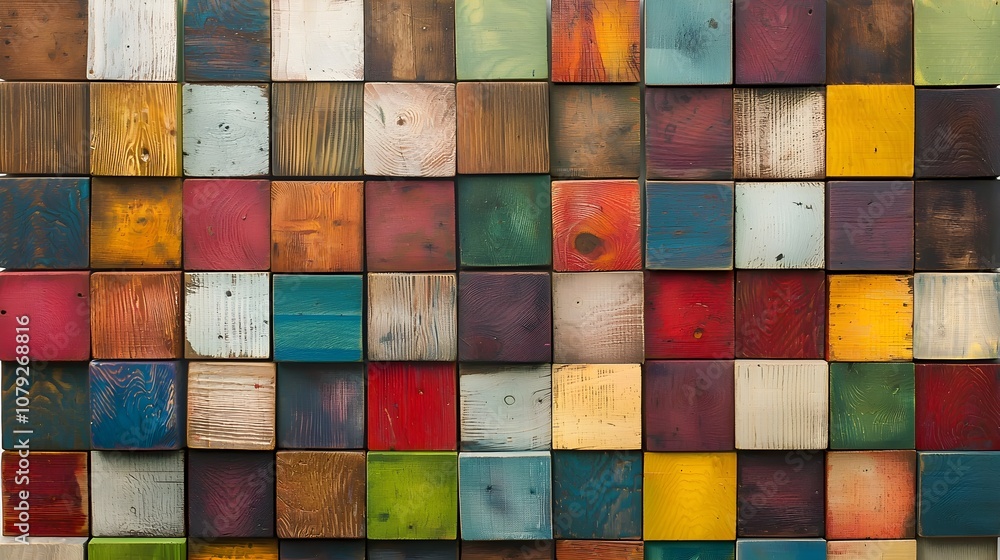 Colorful Wooden Blocks Arranged in Grid Pattern Colorful Wooden Blocks Arranged in Grid Pattern