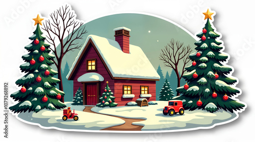 Nostalgic Vintage-Style Christmas Stickers with Charming Holiday Imagery and Warm Festive Scenes photo