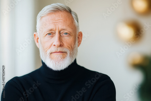 Portrait of Mature Man with Grey Hair and Confident Expression photo