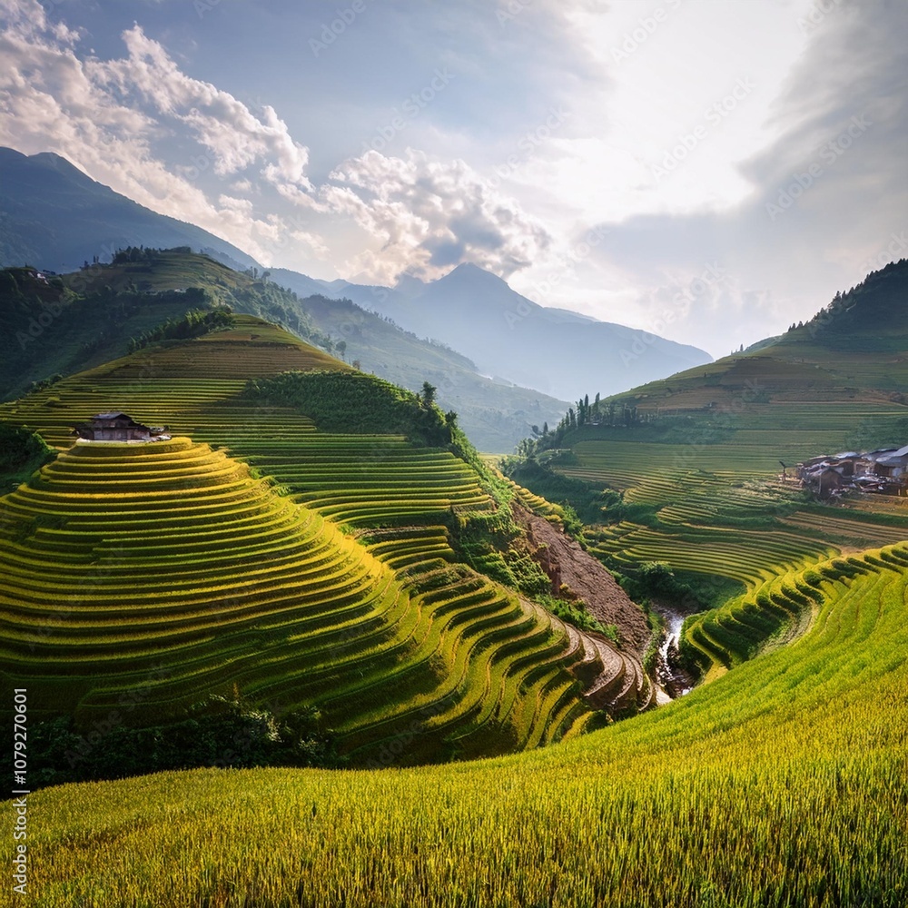 The Majestic Terraced Rice Fields of Sapa in Northern Vietnam, Shaped by Centuries-Old Agricultural Practices and Offering a Stunning View of the Rural Landscape and Traditional Farming Culture The Majestic Terraced Rice Fields of Sapa in Northern Vietnam, Shaped by Centuries-Old Agricultural Practices and Offering a Stunning View of the Rural Landscape and Traditional Farming Culture