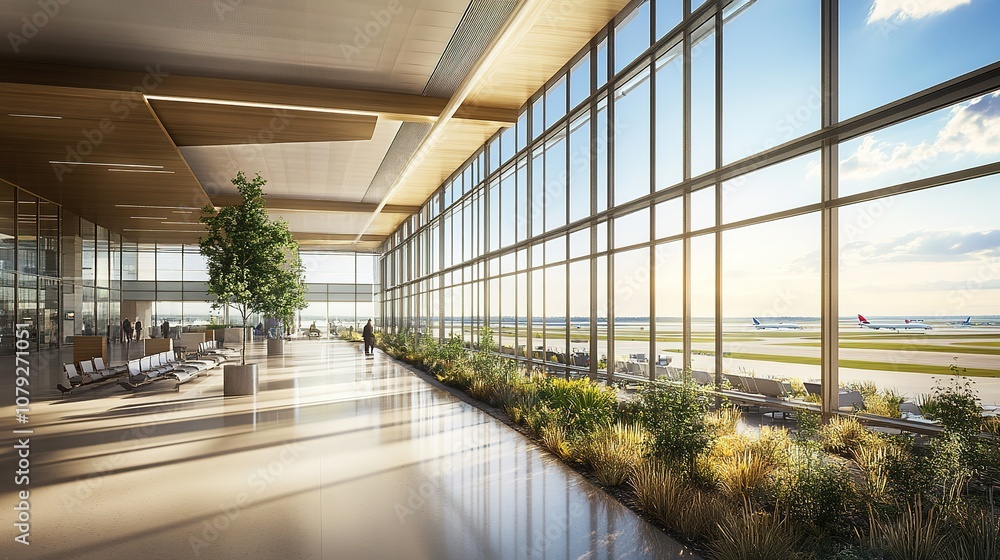Explore a stunning panoramic view of an airport terminal showcasing modern architecture and scenic landscape Explore a stunning panoramic view of an airport terminal showcasing modern architecture and scenic landscape