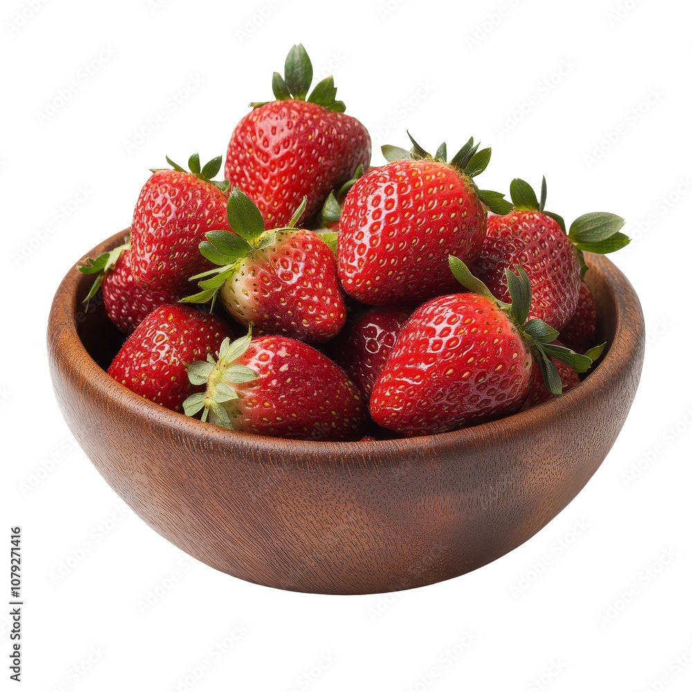Fresh strawberries in a wooden bowl on a simple background ready for snacking or dessert, A bowl filled with delicious strawberry isolated transparent background Fresh strawberries in a wooden bowl on a simple background ready for snacking or dessert, A bowl filled with delicious strawberry isolated transparent background