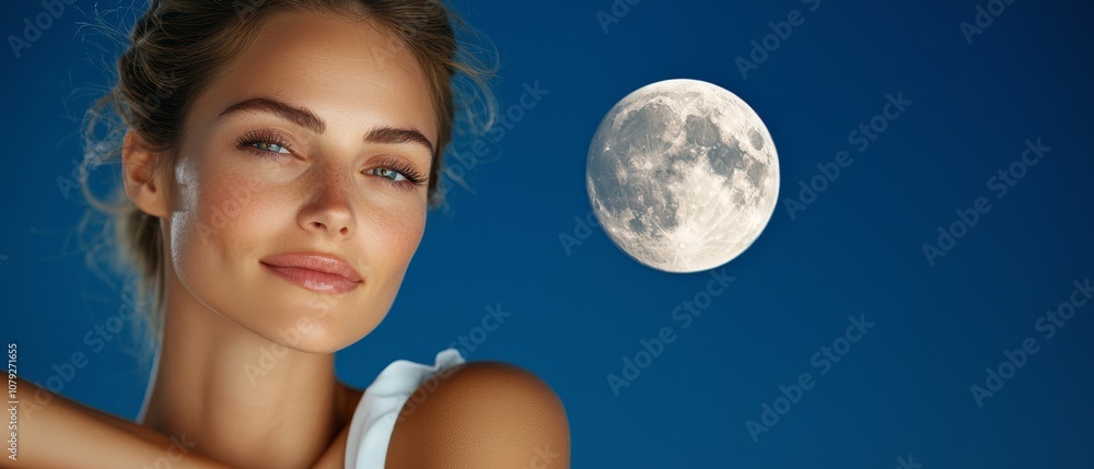 Naklejka premium A woman with a full moon in the background