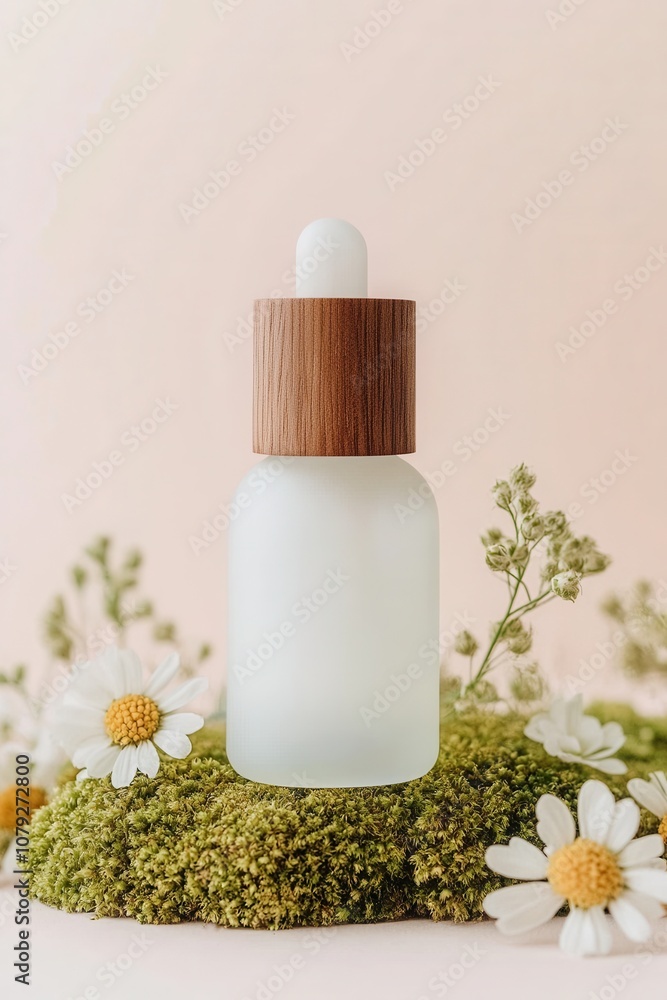 Elegant Frosted Glass Serum Bottle with Wooden Cap Elegant Frosted Glass Serum Bottle with Wooden Cap