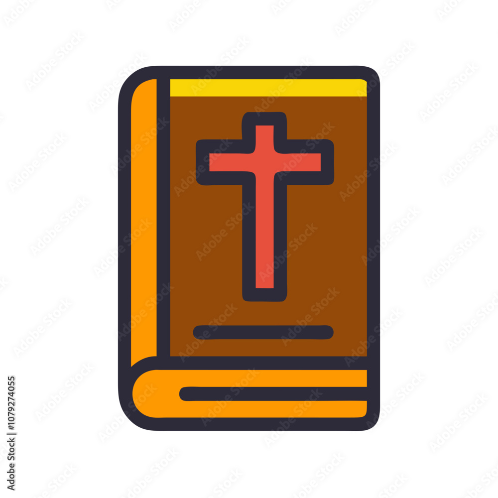 Vector icon of a closed book with a cross symbol, representing Christian faith and spirituality, suitable for religious themes, educational materials, or digital applications Vector icon of a closed book with a cross symbol, representing Christian faith and spirituality, suitable for religious themes, educational materials, or digital applications
