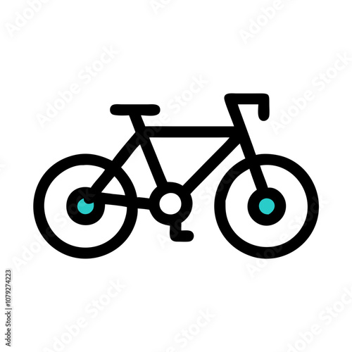 Vector icon depicting a simple bicycle design with a black frame and turquoise accents, suitable for symbolizing cycling, fitness, and outdoor activities