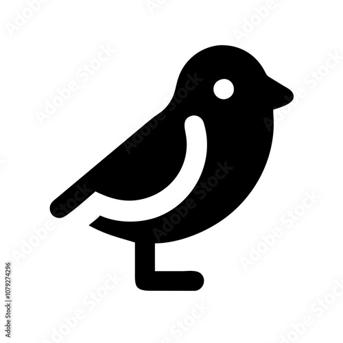 A simple black vector icon of a bird perched on one leg, showcasing a minimalist design suitable for various applications and representing nature or wildlife themes photo