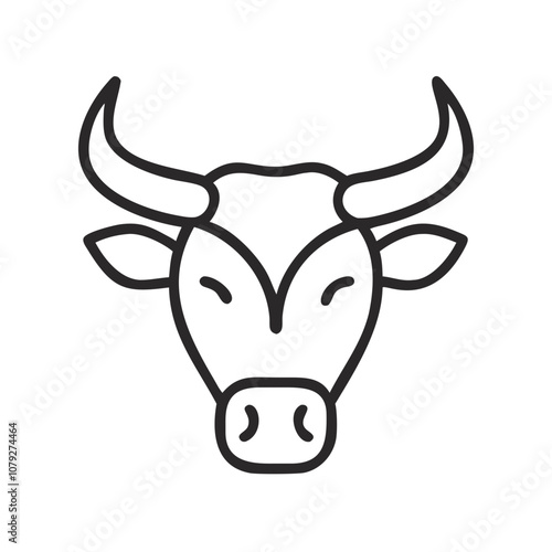 Vector icon depicting a stylized cow head featuring prominent horns and ears, suitable for agricultural or animal-related themes and graphics