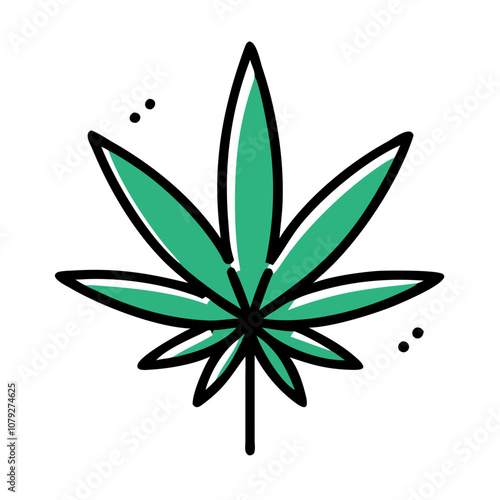 A vibrant vector icon featuring a detailed cannabis leaf, showcasing its distinct shape and coloration, perfect for use in graphic design, marketing, or educational materials related to hemp