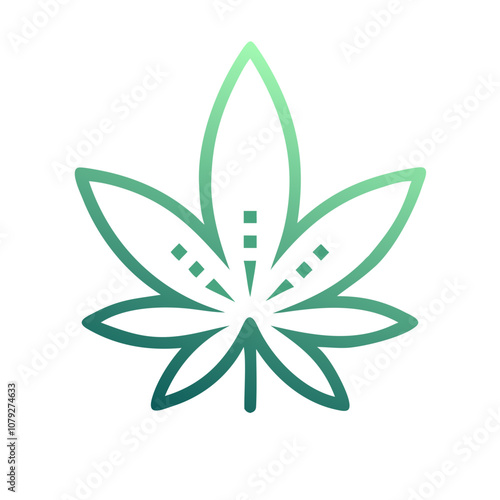 Stylized vector icon of a cannabis leaf designed for modern graphic interfaces, suitable for botanical illustrations, legal cannabis products, and educational materials about hemp