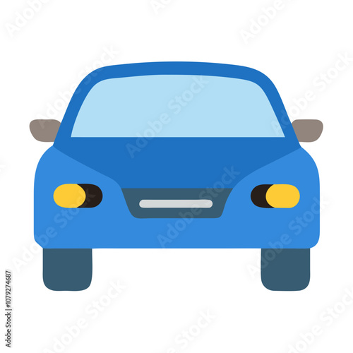 Vector icon of a blue car front view, showcasing a simple, modern design, perfect for automotive graphics, web applications, and transportation-themed illustrations
