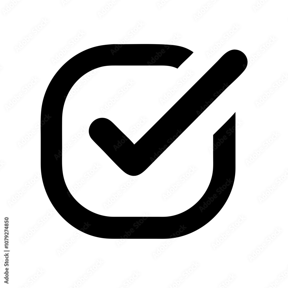 Stylized vector icon featuring a black check mark inside a square shape representing approval or completion suitable for digital design and user interface applications Stylized vector icon featuring a black check mark inside a square shape representing approval or completion suitable for digital design and user interface applications
