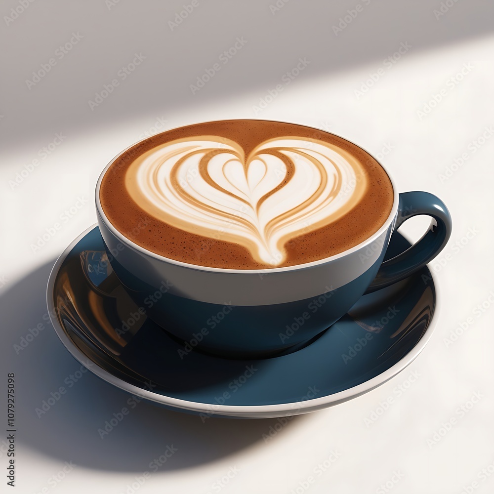 A cup of latte art with a heart design on top of a white background. A cup of latte art with a heart design on top of a white background.