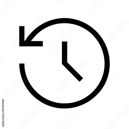 A minimal and clean vector icon depicting a clock with a circular arrow, representing time management, scheduling, and chronological events, suitable for various digital applications