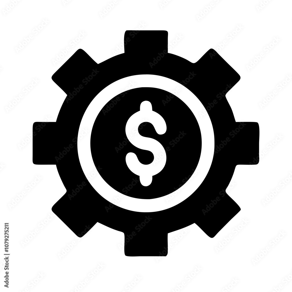 Vector icon featuring a cogwheel with a dollar sign, representing the integration of machinery and finance in modern industry and economics Vector icon featuring a cogwheel with a dollar sign, representing the integration of machinery and finance in modern industry and economics