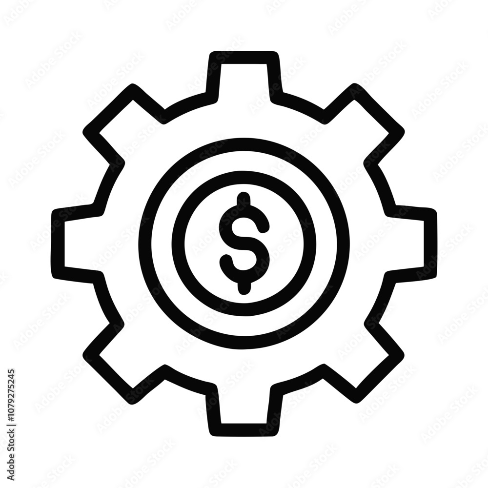 A simple vector icon representing a cog with a dollar sign, symbolizing the integration of finance and machinery in economic activities related to industry and business A simple vector icon representing a cog with a dollar sign, symbolizing the integration of finance and machinery in economic activities related to industry and business