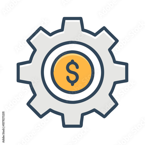 A vector icon representing a cogwheel combined with a dollar sign, symbolizing the integration of finance and machinery in modern industry