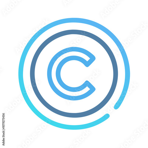 This vector icon represents a stylized copyright symbol, featuring a bold letter C enclosed in circular lines, illustrating the concept of intellectual property protection in a modern design