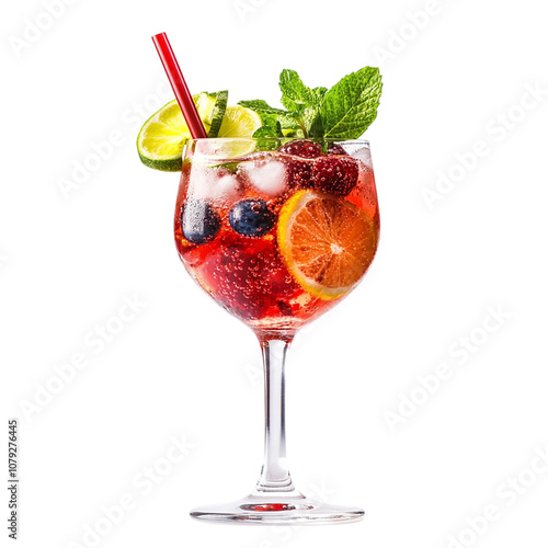 Fresh sparkling summer cocktail isolated on transparent background.