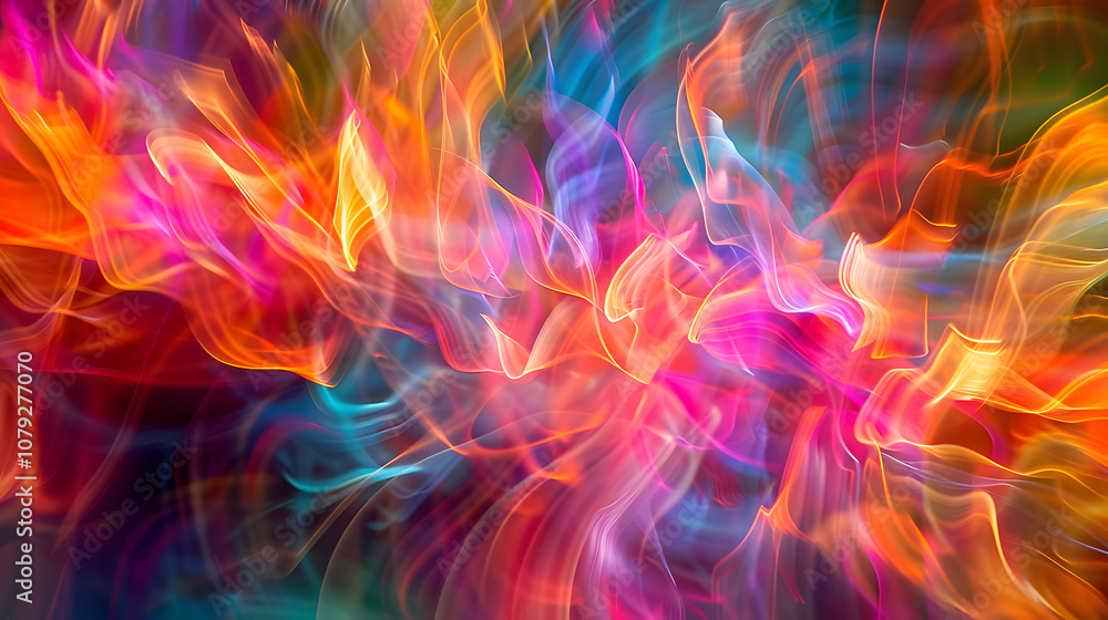 Fototapeta premium A colorful abstract painting with a lot of red, orange, and blue.