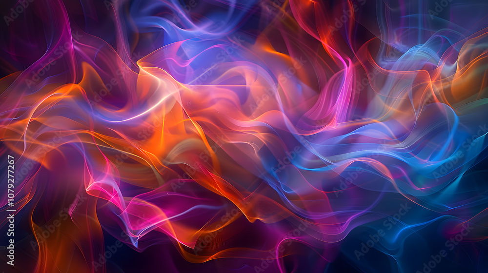 A colorful, abstract painting of flames with a blue and purple background A colorful, abstract painting of flames with a blue and purple background