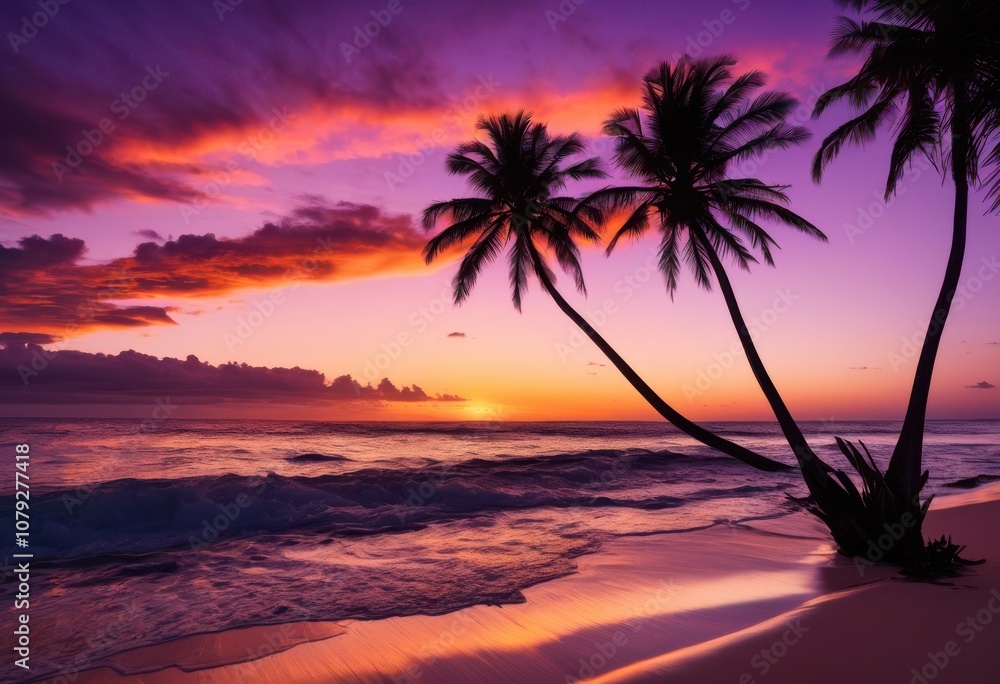beautiful sunset silhouettes palm trees colorful vibrant sky rich hues purple, orange, pink, horizon, landscape, nature, evening, clouds, gradient, dramatic beautiful sunset silhouettes palm trees colorful vibrant sky rich hues purple, orange, pink, horizon, landscape, nature, evening, clouds, gradient, dramatic