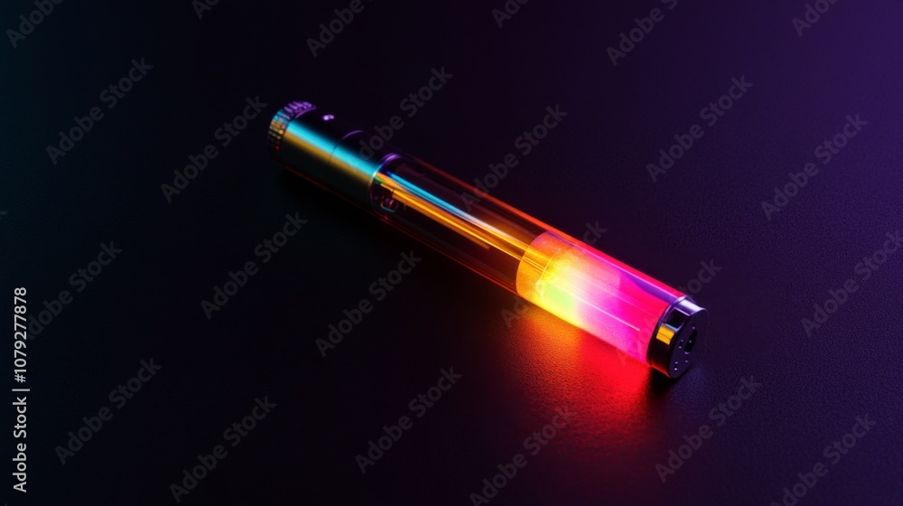 A vibrant light pen shines with a rainbow glow. Its colorful illumination creates a striking effect in a dark environment. Perfect for creative projects. Generative AI. A vibrant light pen shines with a rainbow glow. Its colorful illumination creates a striking effect in a dark environment. Perfect for creative projects. Generative AI.