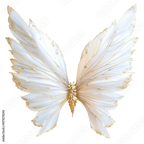 Elegant transparent fairy wings with delicate gold accents for fantasy-themed costumes and decorations, transparent Fairy Wings with Subtle Gold Accents, Isolated on transparent background photo