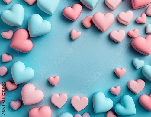 3d pastel pink and blue hearts background valentine day concept top view