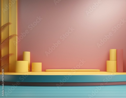 Wallpaper Mural shelf podium 3d background product wall display blue shelves studio pink 3d white podium shelf light platform stand room yellow stage pedestal scene shadow pastel abstract round realistic empty soft Torontodigital.ca