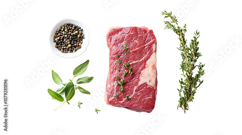 Classic beef steak with herbs on a white background photo