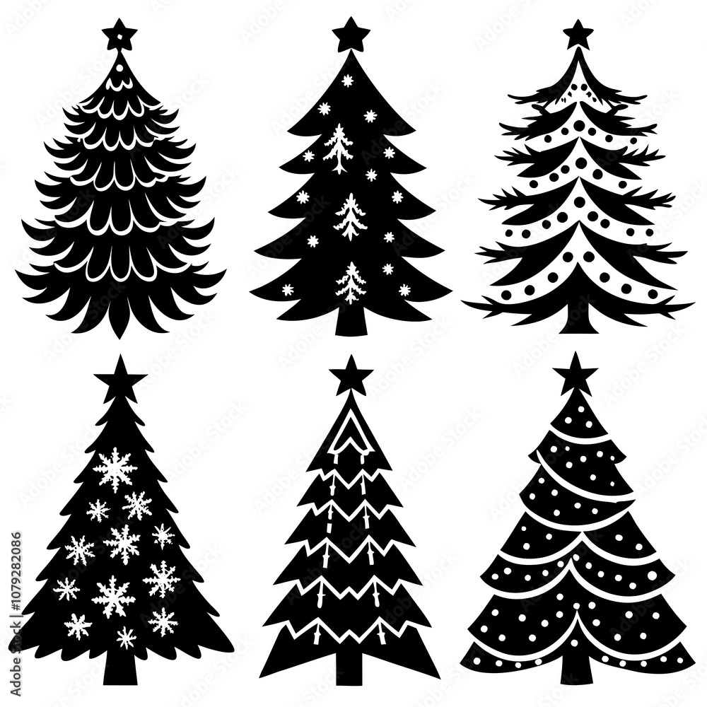 Obraz premium Christmas Tree silhouette, tree silhouette , christmas tree silhouette vector, Silhouette Christmas Tree Stencil Vector Bundle 