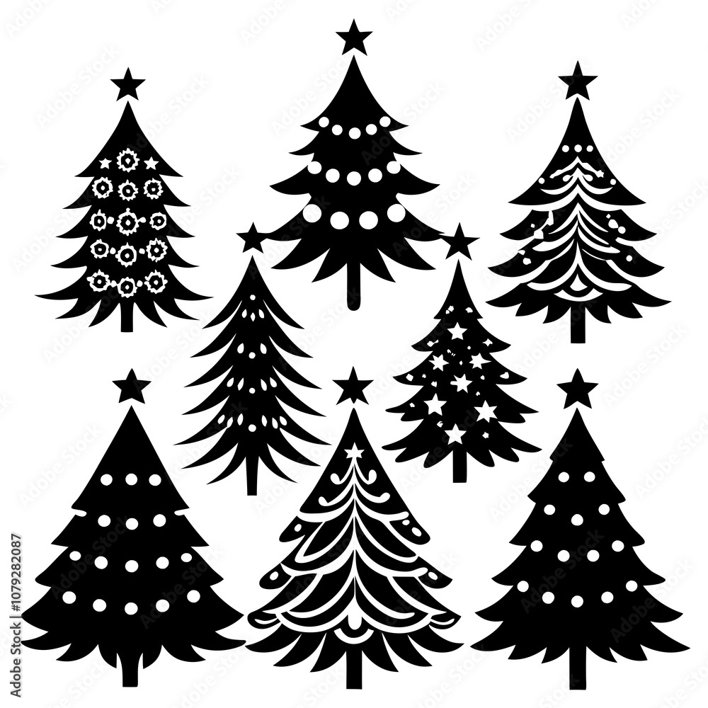 Obraz premium Christmas Tree silhouette, tree silhouette , christmas tree silhouette vector, Silhouette Christmas Tree Stencil Vector Bundle 