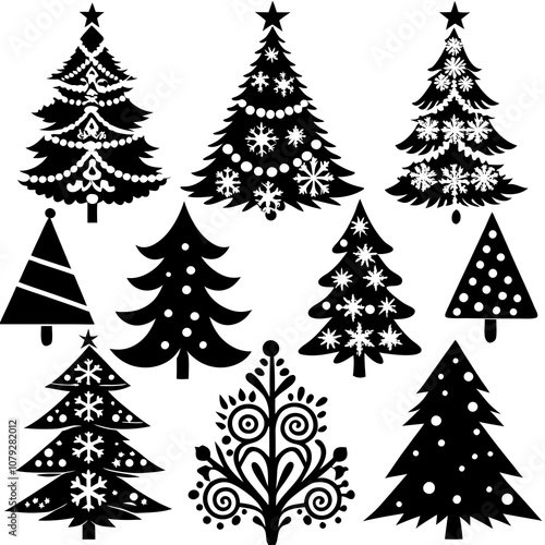 Christmas Tree silhouette, tree silhouette , christmas tree silhouette vector, Silhouette Christmas Tree Stencil Vector Bundle 