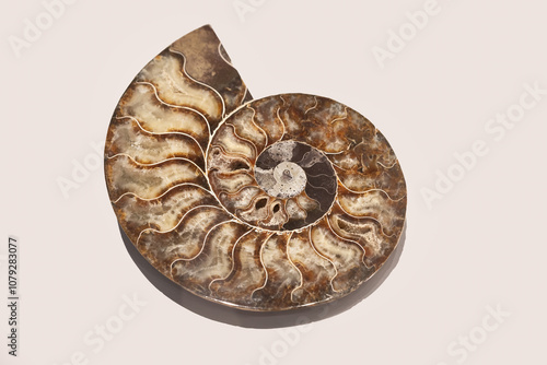 Cross-Section of Ammonite Fossil with Visible Internal Chambers photo