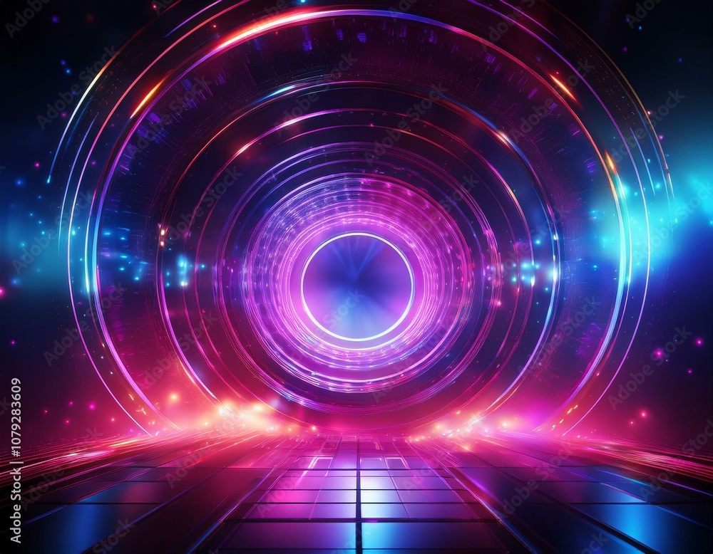 a circulair light with a mix of purple pink blue and red mists on an abstract technology dark background a circulair light with a mix of purple pink blue and red mists on an abstract technology dark background