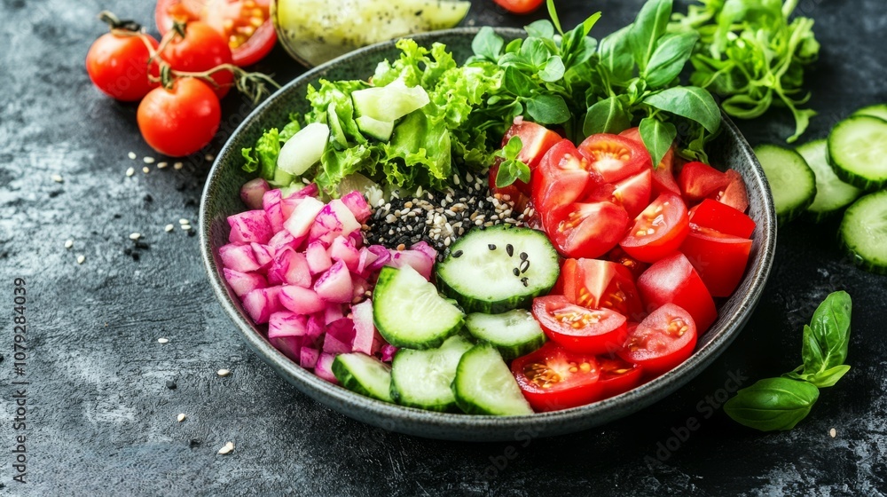 Fresh Vibrant Salad Bowl with Assorted Vegetables Fresh Vibrant Salad Bowl with Assorted Vegetables