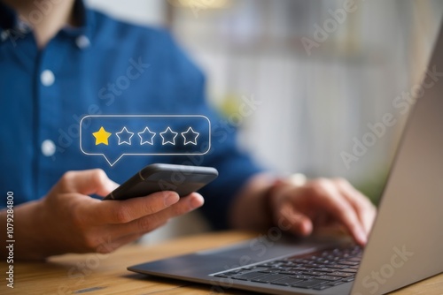 review rating 1 star. concept of low quality, and unhappy, feedback and opinions complaints from the client, bad review icon dissatisfied, experience negative of customers in a service