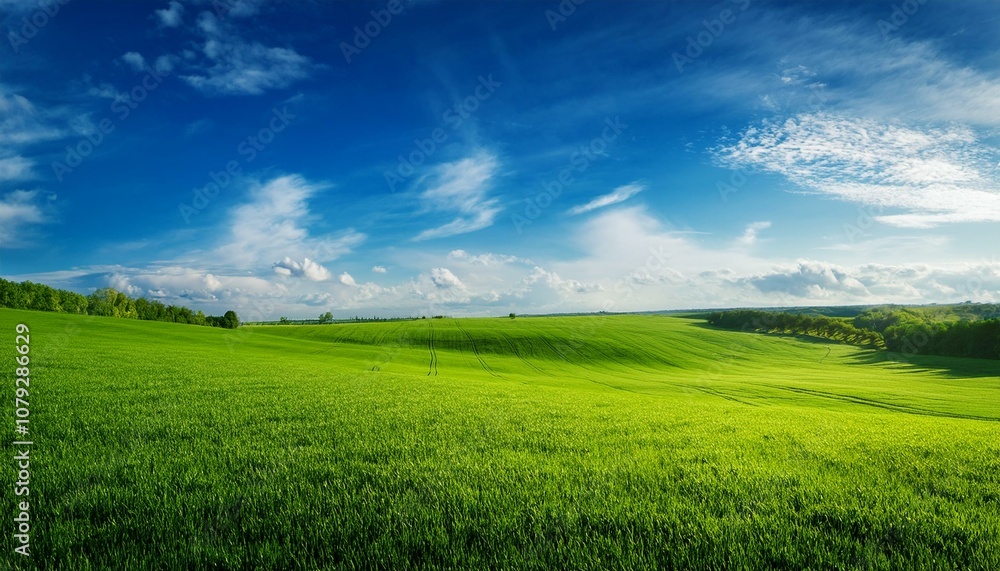 Obraz premium beautiful landscape with a green field and blue sky
