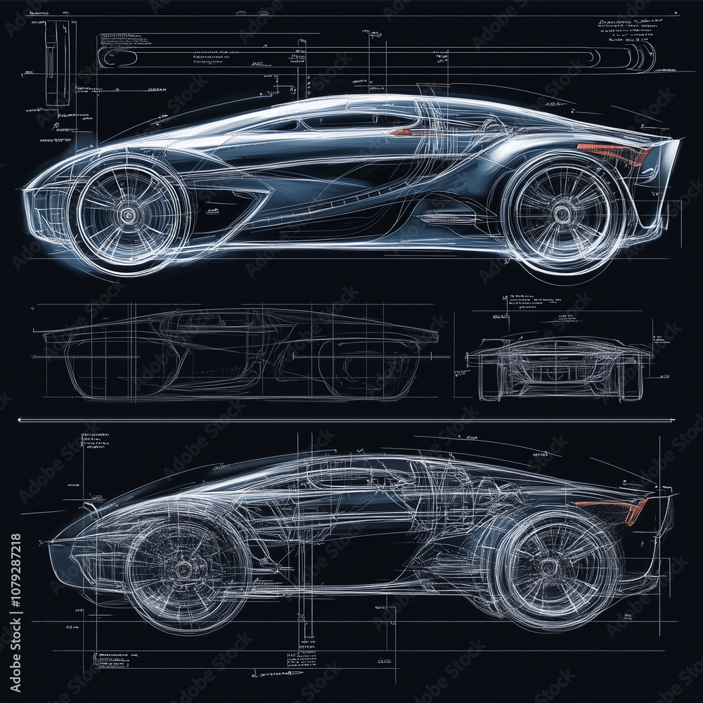 Naklejka premium CAD drawing of a futuristic car