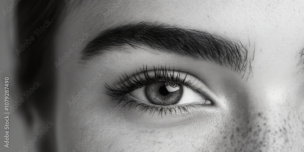 Close-up of an Expressive Eye Showcasing Delicate Lashes and Striking Details, Set Against a Soft Background Evoking a Serene Atmosphere and Highlighting the Beauty of Natural Features Close-up of an Expressive Eye Showcasing Delicate Lashes and Striking Details, Set Against a Soft Background Evoking a Serene Atmosphere and Highlighting the Beauty of Natural Features