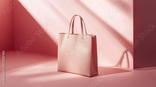 a tote bag on pink background photo