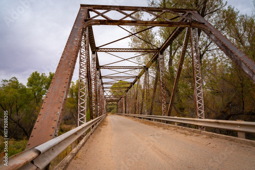 Aerial Views of  the Verde River Bridge near Perkinsville, Arizona, America, USA. photo