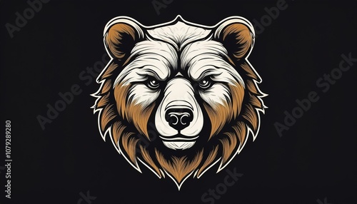 bear head graphic illustration logo or simple t shirt design on black background photo