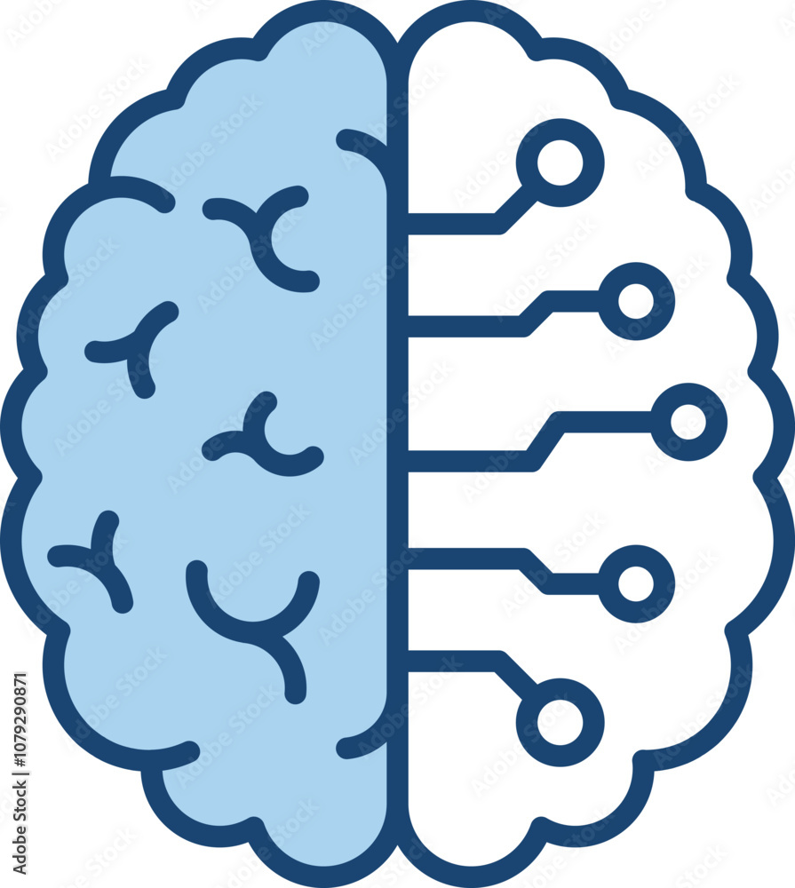 AI Processing Icon . Brain Outline Integrated with Circuit Lines. Blue Vector Outline style. AI Processing Icon . Brain Outline Integrated with Circuit Lines. Blue Vector Outline style.