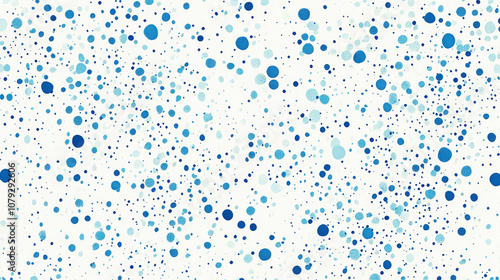 A colorful abstract pattern with a scatter of blue dots in a white background, a watercolor painting.