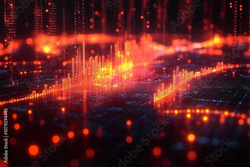 Dynamic stock market trading visualization with a rising graph trend showcasing market activity and growth metrics