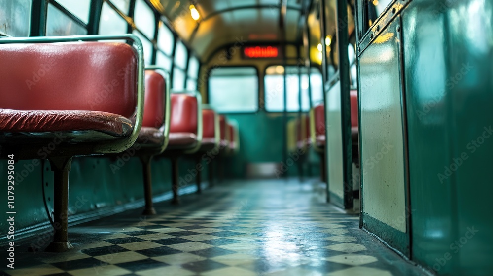 Fototapeta premium Explore the restored vintage bus interior a closeup of timeless design and nostalgic charm