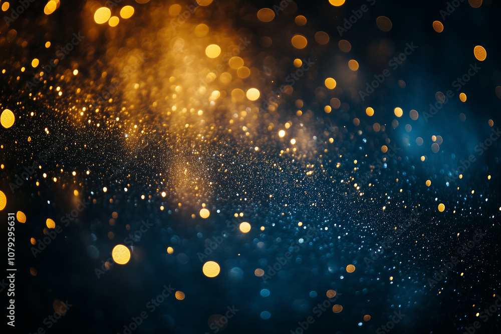 Obraz premium Glittering lights in blue and gold create a mesmerizing background for festive celebrations or artistic projects