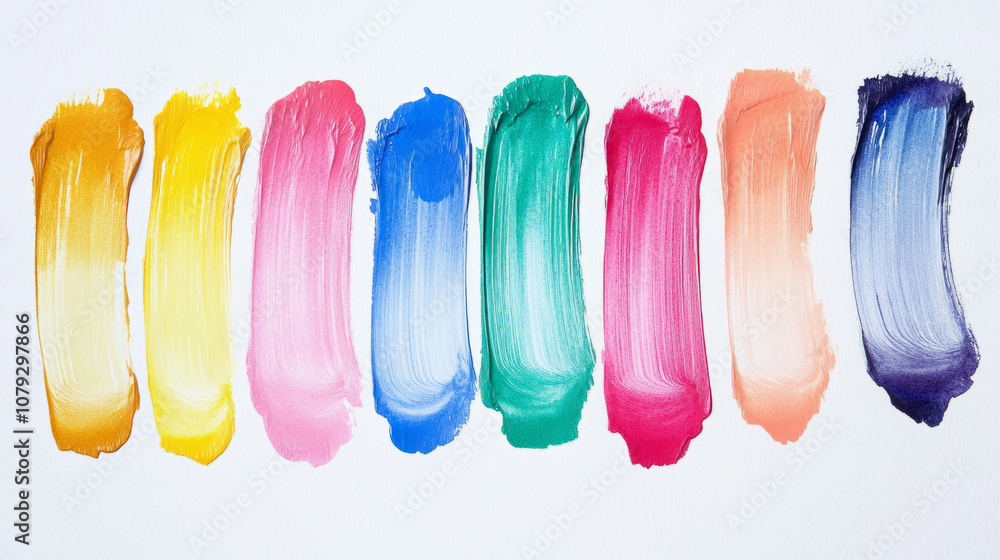 Colorful brush strokes laid out on a clean canvas for artistic inspiration Colorful brush strokes laid out on a clean canvas for artistic inspiration